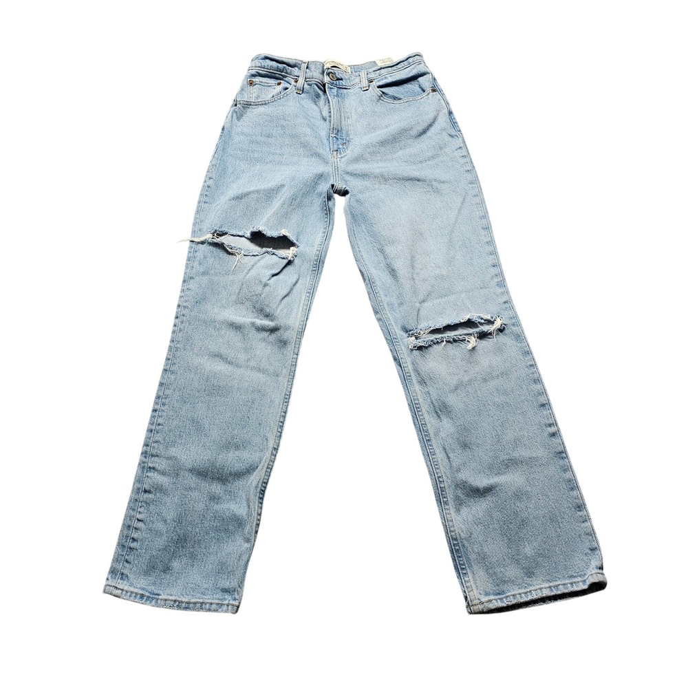 Abercrombie & Fitch Ultra High Rise 90s Straight Jeans 29 Light Wash Distressed